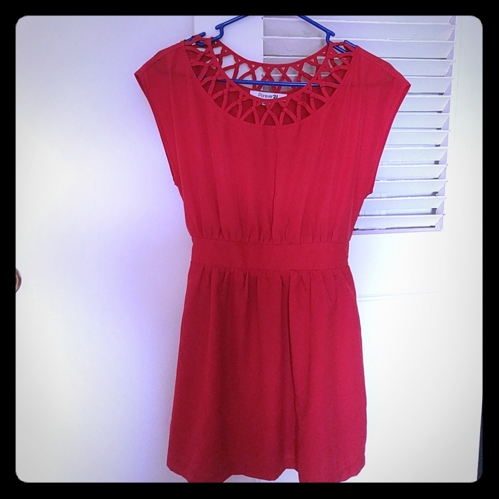Red a-line dress with cut-outs